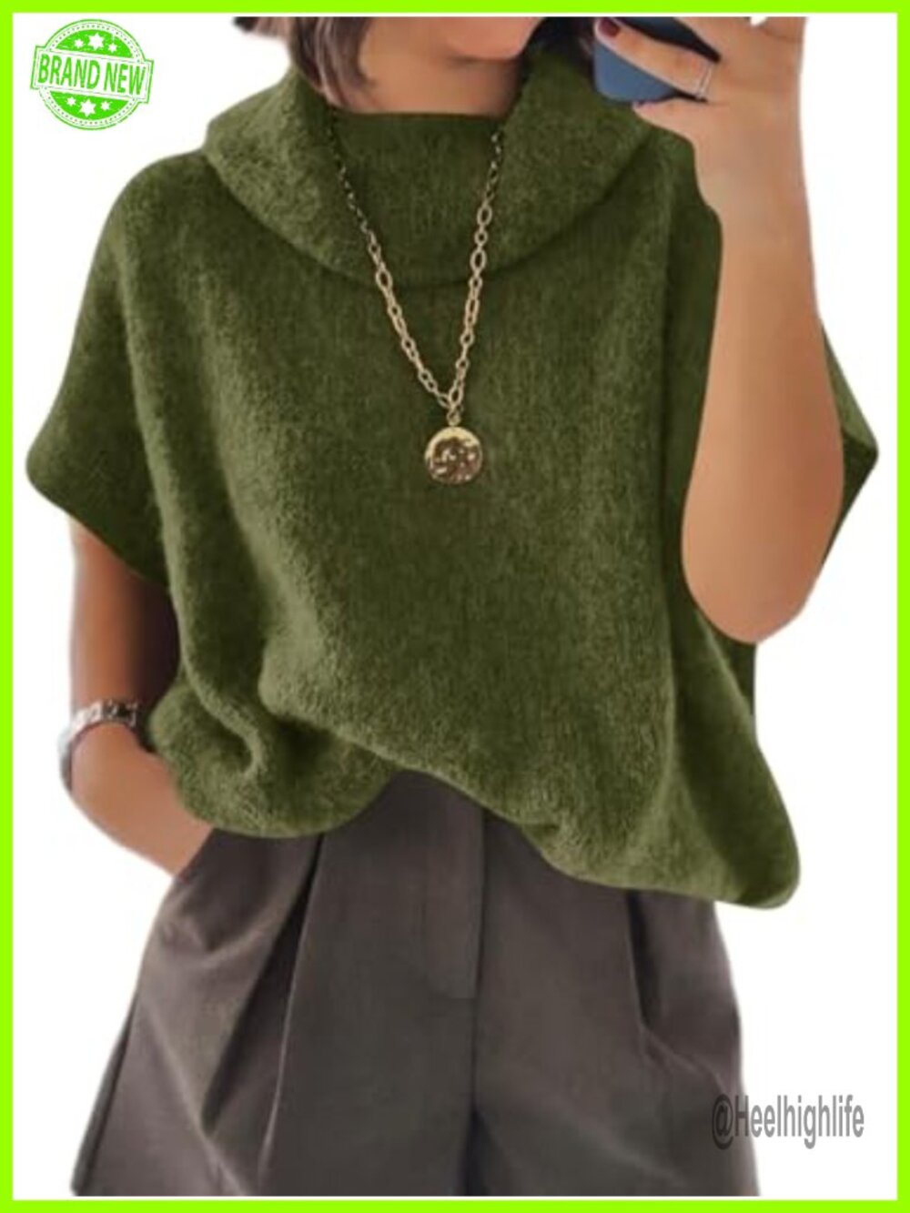 Oversized Turtleneck Sweater Short Sleeve Poncho Pullover Chunky Knit